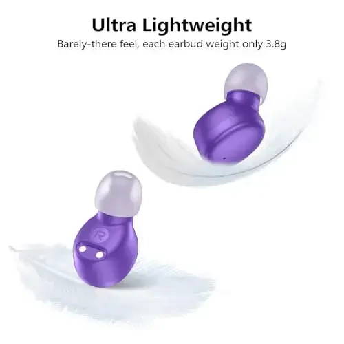 kurdene Simsiz Quloqchinlar Bluetooth 5.3 Quloq ichidagi yengil vaznli naushniklar, chuqur basli ovoz, o'rnatilgan mikrofonli гарнитура, sport mashg'ulotlari uchun aniq qo'ng'iroqli quloqchinlar binafsha - 6