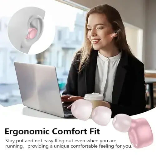 kurdene Simsiz Quloqchinlar Bluetooth 5.3 Quloq ichidagi Yengil Vaznli Naushniklar, Chuqur Bass Ovoz, O'rnatilgan Mikrofonli Garnitura, Sport Mashg'ulotlari uchun Aniq Qo'ng'iroqlar Quloqchinlari Pushti - 3