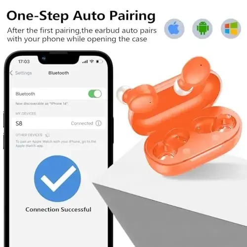 kurdene Simsiz Quloqchinlar Bluetooth 5.3 Quloq Ichidagi Yengil Vaznli Naushniklar, Chuqur Bass Ovoz, O'rnatilgan Mikrofonli Garnitura, Sport Mashg'ulotlari uchun Chiroyli Qo'ng'iroqlar Quloqchinlari Apelsin - 2