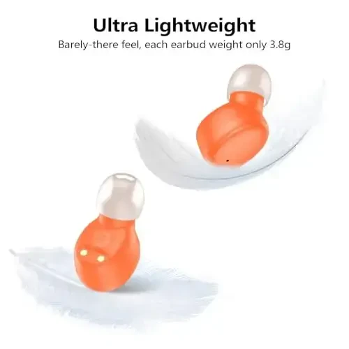 kurdene Simsiz Quloqchinlar Bluetooth 5.3 Quloq Ichidagi Yengil Vaznli Naushniklar, Chuqur Bass Ovoz, O'rnatilgan Mikrofonli Garnitura, Sport Mashg'ulotlari uchun Chiroyli Qo'ng'iroqlar Quloqchinlari Apelsin - 4
