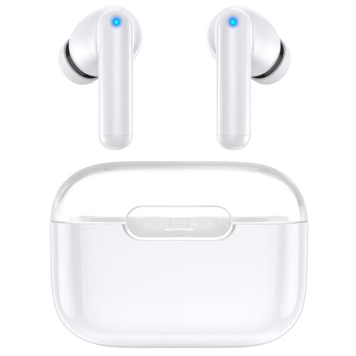 Kurdene Simsiz Quloqchinlar, Bluetooth 5.3 Quloqchinlar, HiFi Stereo Ovoz Su O'tkazmaydigan Quloq ichiga Quloqchinlar Shovqinni Bostiruvchi Mikrofonli iPhone/Samsung/Android Sport Mashg'ulotlari uchun - Oq - kurdene