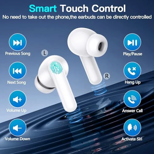 Kurdene Wireless Ear Buds, Earbuds Bluetooth 5.3 Headphones, HiFi Stereo Sound Waterproof in-Ear Earphones with Noise Cancelling Mic for iPhone/Samsung/Android Sports Workout-White - 3