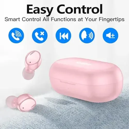 kurdene Wireless Earbuds Bluetooth 5.3 in Ear Buds Light Weight Headphones,Deep Bass Sound,Built in Mics Headset,Clear Calls Earphones for Sports Workout Glossy Bight Pink - 5