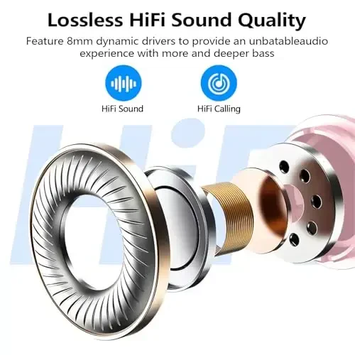 kurdene Wireless Earbuds Bluetooth 5.3 in Ear Buds Light Weight Headphones,Deep Bass Sound,Built in Mics Headset,Clear Calls Earphones for Sports Workout Pink - 5