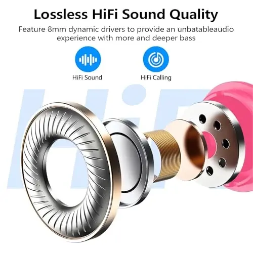 kurdene Wireless Earbuds Bluetooth 5.3 Light Weight in Ear Headphones | Premium Sound Bass Ear buds with Charging Case,Touch Control,Built in Mics Headset,Clear Calls for Sports Workout Hot Pink - 5