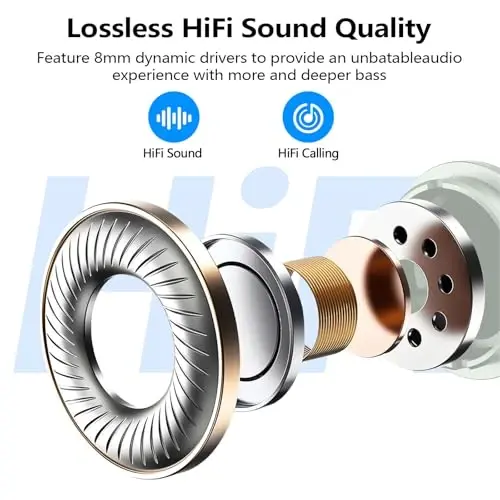 kurdene Wireless Earbuds Bluetooth 5.3 Light Weight in Ear Headphones | Premium Sound Bass Ear buds with Charging Case,Touch Control,Built in Mics Headset,Clear Calls for Sports Workout Light Blue - 5