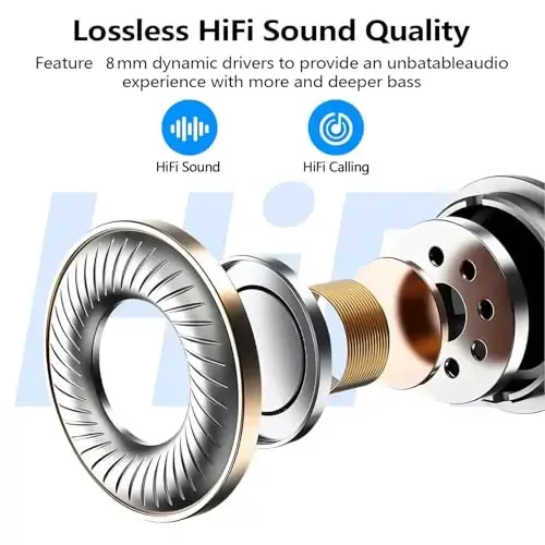 kurdene Wireless Earbuds Bluetooth 5.3 вкладыши Легкие наушники, глубокий бас, встроенные микрофоны, четкие вызовы, наушники для спорта - 2