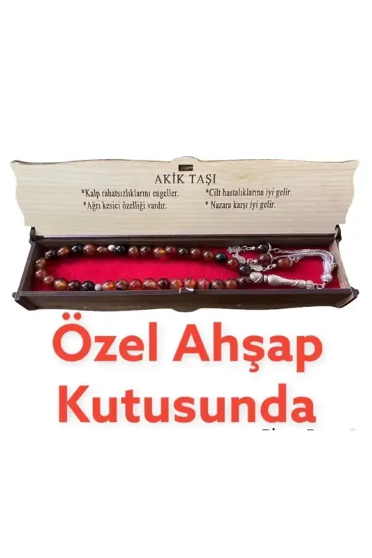 Küre Kesim 8mm Maxsus Yog'och Qutida Tabiiy Tosh Qizil-qora Aqiq Tasbeh-QIZIL - 5