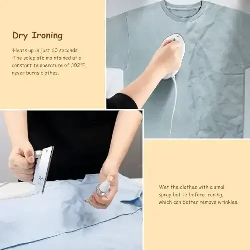 Newbealer Travel Iron with Global Voltage, 100-240V Mini Dry Iron for Clothes (No Steam), Max 300W, 60s Heat Up, 302℉ Non-Stick Ceramic Soleplate, 0.8lbs Ultra-Lightweight (Silver) - 6