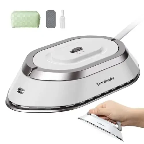 Newbealer Travel Iron with Global Voltage, 100-240V Mini Dry Iron for Clothes (No Steam), Max 300W, 60s Heat Up, 302℉ Non-Stick Ceramic Soleplate, 0.8lbs Ultra-Lightweight (Silver) - NEWBEALER