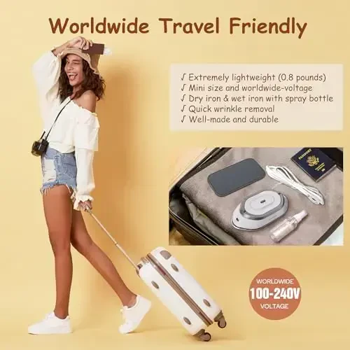 Newbealer Travel Iron with Global Voltage, 100-240V Mini Dry Iron for Clothes (No Steam), Max 300W, 60s Heat Up, 302℉ Non-Stick Ceramic Soleplate, 0.8lbs Ultra-Lightweight (Silver) - 2