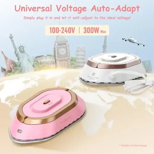 Newbealer Travel Iron with Global Voltage, 100-240V Mini Dry Iron for Clothes (No Steam), Max 300W, 60s Heat Up, 302℉ Non-Stick Ceramic Soleplate, 0.8lbs Ultra-Lightweight (Pink) - 3