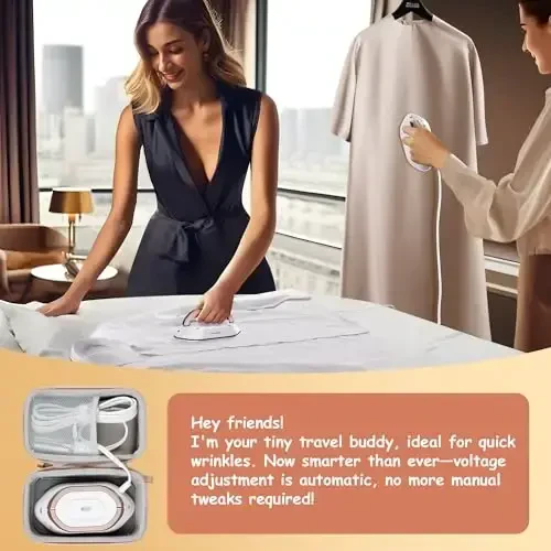 Newbealer Travel Iron with Global Voltage, 100-240V Mini Dry Iron for Clothes (No Steam), Max 300W, 60s Heat Up, 302℉ Non-Stick Ceramic Soleplate, 0.8lbs (Gold with Hard Case) - 6