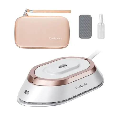 Newbealer Travel Iron with Global Voltage, 100-240V Mini Dry Iron for Clothes (No Steam), Max 300W, 60s Heat Up, 302℉ Non-Stick Ceramic Soleplate, 0.8lbs (Gold with Hard Case) 