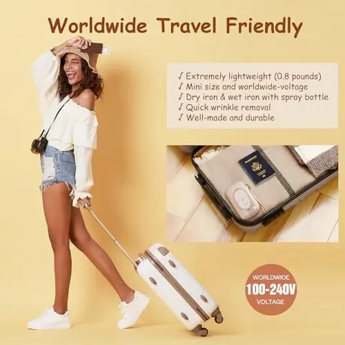 Newbealer Travel Iron with Global Voltage, 100-240V Mini Dry Iron for Clothes (No Steam), Max 300W, 60s Heat Up, 302℉ Non-Stick Ceramic Soleplate, 0.8lbs (Gold with Hard Case) - 2
