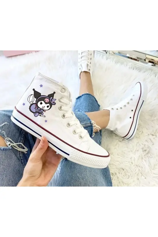 Kuromi Baskılı Beyaz Bilekli Spor Ayakkabı Çocuk Sneaker-BEYAZ - 1