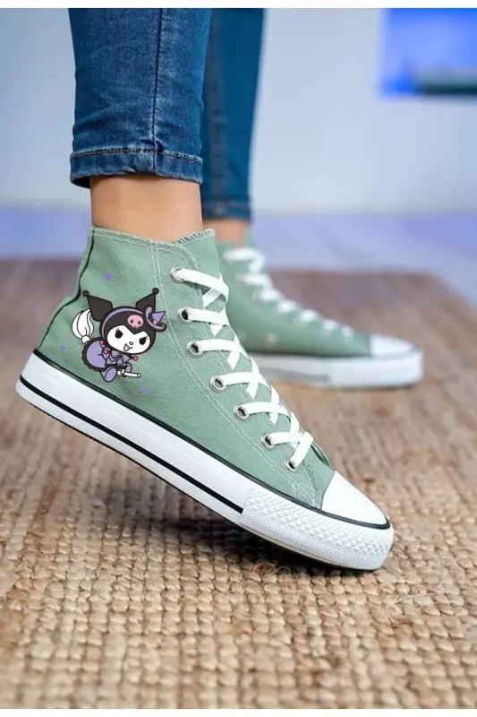 Kuromi Printed Mint Green Ankle Strap Sports Shoe Kids Sneaker-MINT GREEN - 1