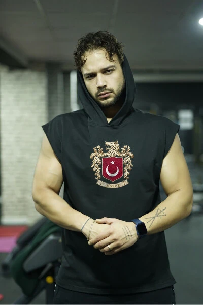 Kurt İşlemeli Euro 2024 Türk Arması Kapüşonlu Fitness ATLET %100 Pamuk Kalite Kumaş Oxlade® - Oxlade