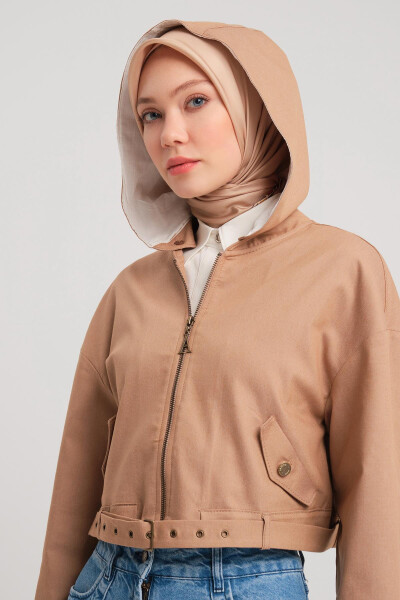 Куртка Армине с капюшоном и поясом из хлопка 24Y5406 Camel - 10