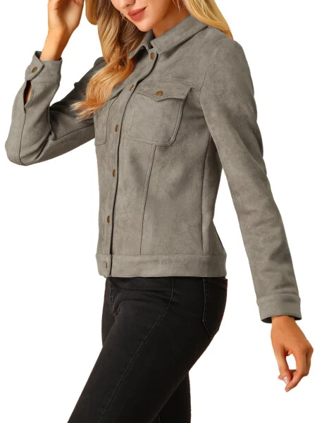 Куртка-бомбер для женщин Allegra K с длинным рукавом из искусственной замши - 10