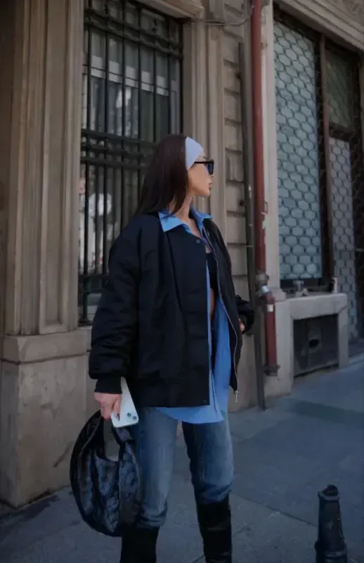 Куртка-бомбер с карманами - черная - 3