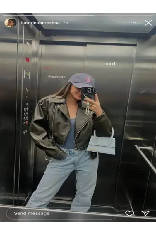 Куртка-косуха кожаная oversize с поясом цвета хаки - зеленая - 4