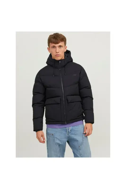 Куртка мужская Jack&Jones Vesterbro Puffer с капюшоном, черная - JACK & JONES