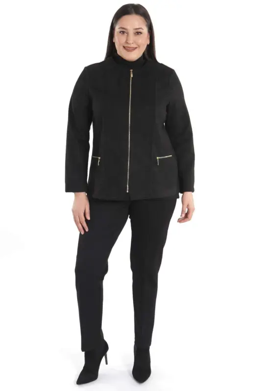 Куртка замшевая черная на молнии большого размера - 1