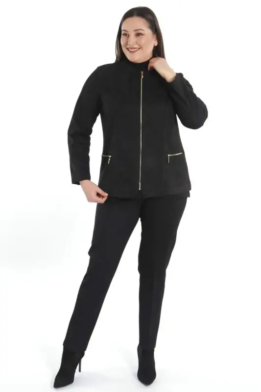 Куртка замшевая черная на молнии большого размера - 7