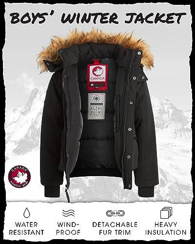 Куртка зимняя для мальчиков CANADA WEATHER GEAR – утепленная куртка-бомбер парка горнолыжная (размер: 8-20) - 2