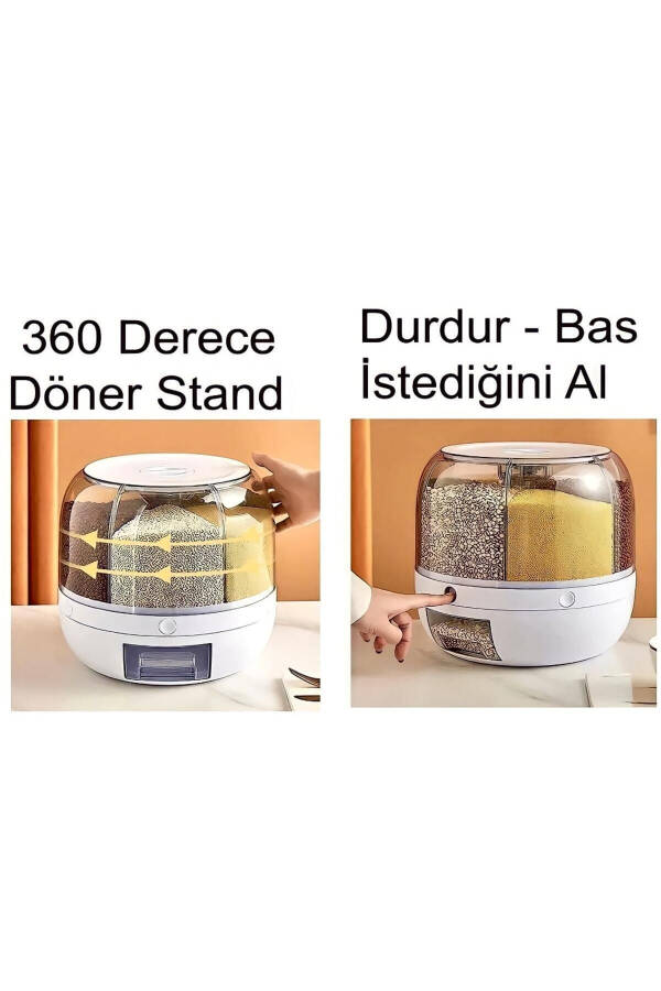 Kuru Gıda Ve Bakliyat Organizeri 360° Dönebilen 6 Bölmeli Hava Geçirmez Saklama Kabı 6 Lt - 12