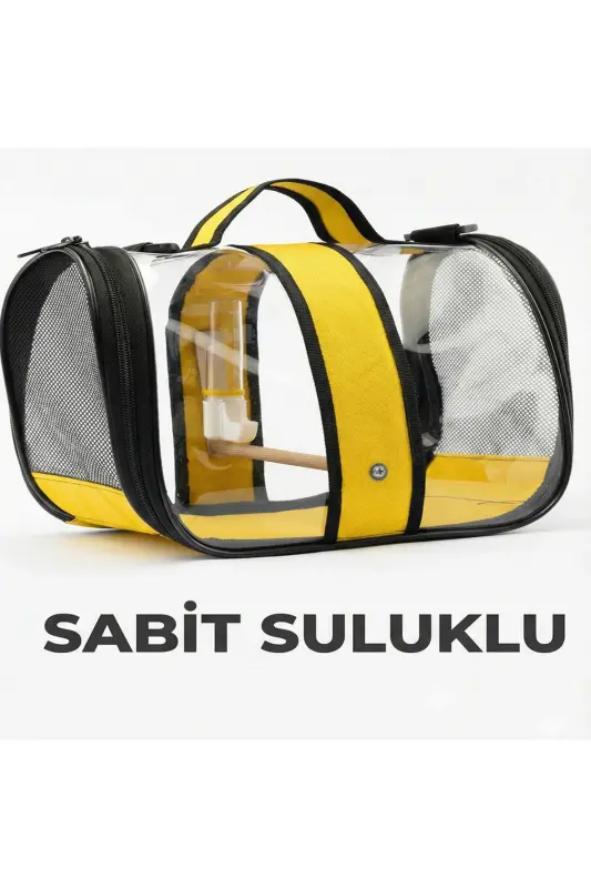 Kuş Taşıma Çantası Suluklu Tünekli 32x22x20 Büyük Boy 1. Kalite,- Sarı - 1