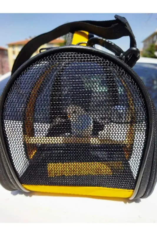 Kuş Taşıma Çantası Suluklu Tünekli 32x22x20 Büyük Boy 1. Kalite,- Sarı - 3