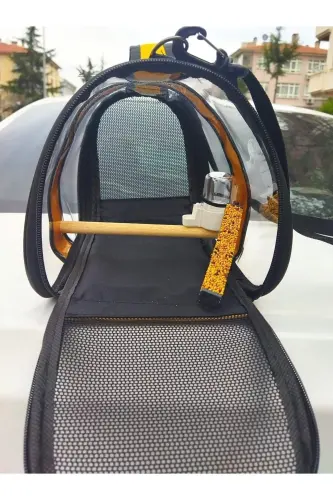 Kuş Taşıma Çantası Suluklu Tünekli 32x22x20 Büyük Boy 1. Kalite,- Sarı - 6