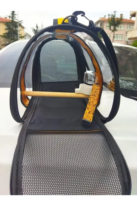 Kuş Taşıma Çantası Suluklu Tünekli 32x22x20 Büyük Boy 1. Kalite,- Sarı - 7