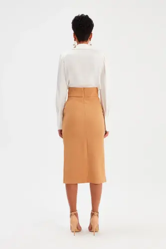 Kuşaklı Kalem Etek - Camel-CAMEL - 5