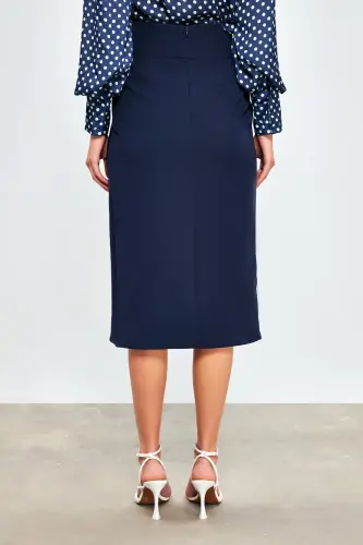 Kuşaklı Kalem Etek - Lacivert-LACİVERT - 7