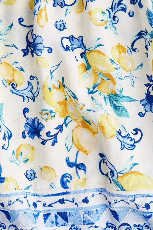 Kuşaklı Krep Elbise-Beyaz/Limonlar - 6