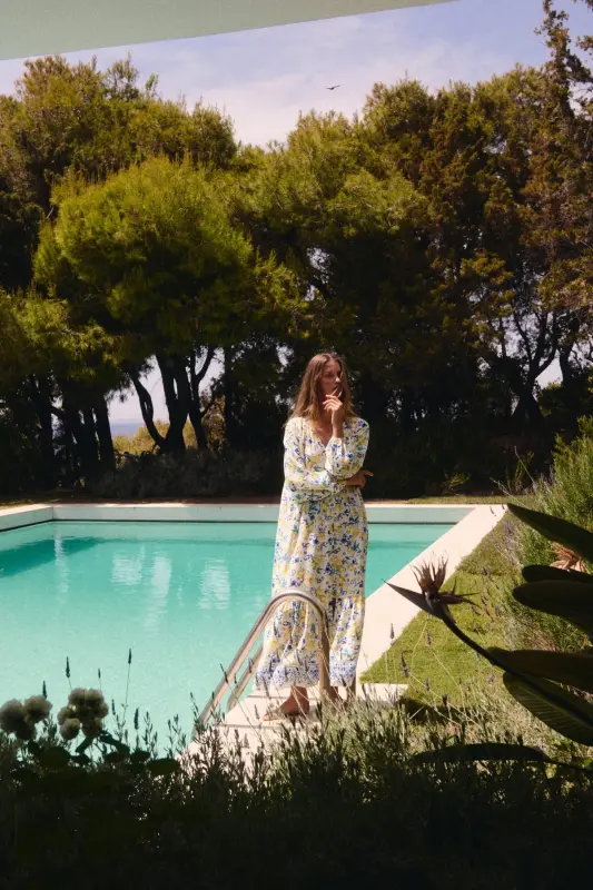 Kuşaklı Krep Elbise-Beyaz/Limonlar - H&M