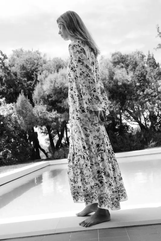 Kuşaklı Krep Elbise-Beyaz/Limonlar - 5