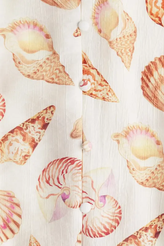 Kuşaklı Krep Elbise-Krem/Deniz kabukları - 5