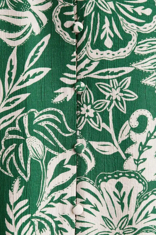 Kuşaklı Krep Elbise-Yeşil/Desenli - 5