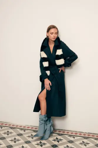 Kuşaklı Uzun Trenç - Lacivert-LACİVERT - 5