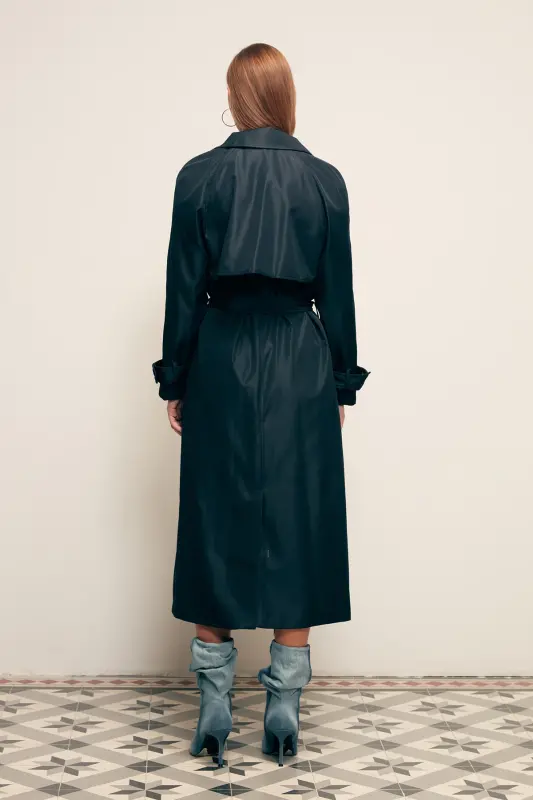 Kuşaklı Uzun Trenç - Lacivert-LACİVERT - 8