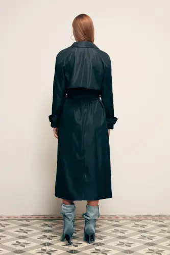 Kuşaklı Uzun Trenç - Lacivert-LACİVERT - 8