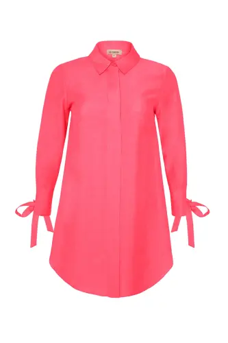 Kuşgözlü Keten Gömlek Tunik-Fuşya - 1