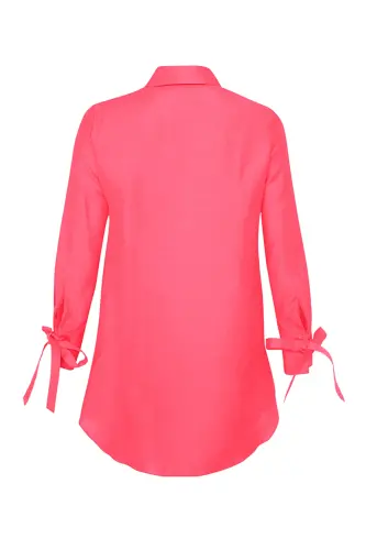 Kuşgözlü Keten Gömlek Tunik-Fuşya - 3