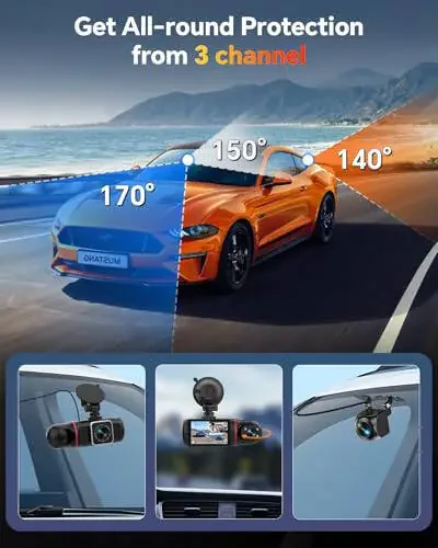 Kussla 3 Kanal Oldingi va Orqa Ichki Avtomobil Dash Kamerasi, 1080P Avtomobil Dash Kamerasi 64GB Kartli, Super Tungi Ko'rish Dashcam, Loop Yozuvli Avtomobil Kamerasi, G-Sensor, WDR, Harakatni Aniqlash - 3