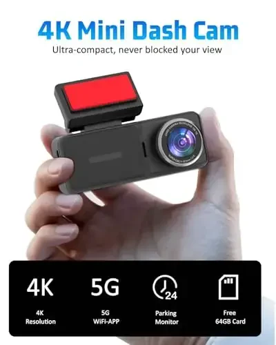 Kussla 4K Dash Cam old va orqa, 5GHz WiFi & APP Control 64GB bilan 4K+2K Dash Camera, 3.2