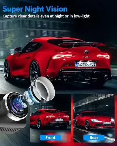 Kussla 4K Dash Cam old va orqa, 5GHz WiFi & APP Control 64GB bilan 4K+2K Dash Camera, 3.2